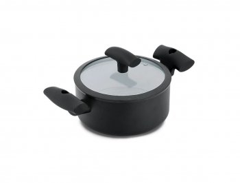 CACAROLA C/ TAMPA VIDRO C/ SILICONE E ANTIADERENTE PRETA ESPESSURA 3MM DIAM.180X86M VOL.2000ML HERCULES PA300-C18PR