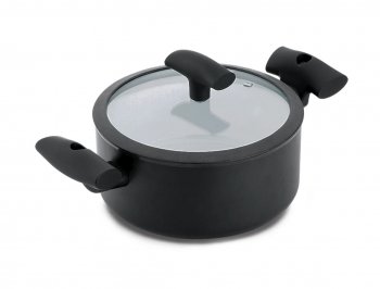 CACAROLA C/TAMPA VIDRO E SILICONE PRETA C/ANTIADERENTE ESP. 3MM DIAM.219X86MM VOL.3000ML HERCULES PA300-C22PR