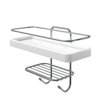 PORTA SHAMPOO RET C/ BASE PLASTICA BRANCA E SABONETEIRA - CROMADO