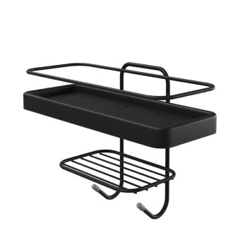 PORTA SHAMPOO RET C/ BASE PLASTICA PRETA E SABONETEIRA - LINHA BLACK