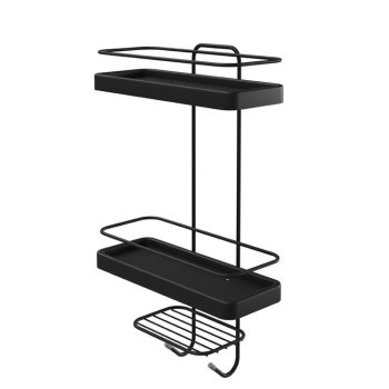 PORTA SHAMPOO RET DUPLO C/ BASE PLASTICA PRETA E SABONETEIRA - LINHA BLACK