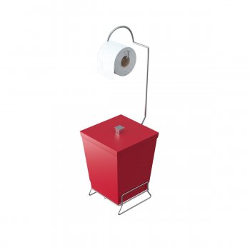 SUPORTE P/ PAPEL HIGIENICO C/ LIXEIRA VERMELHO